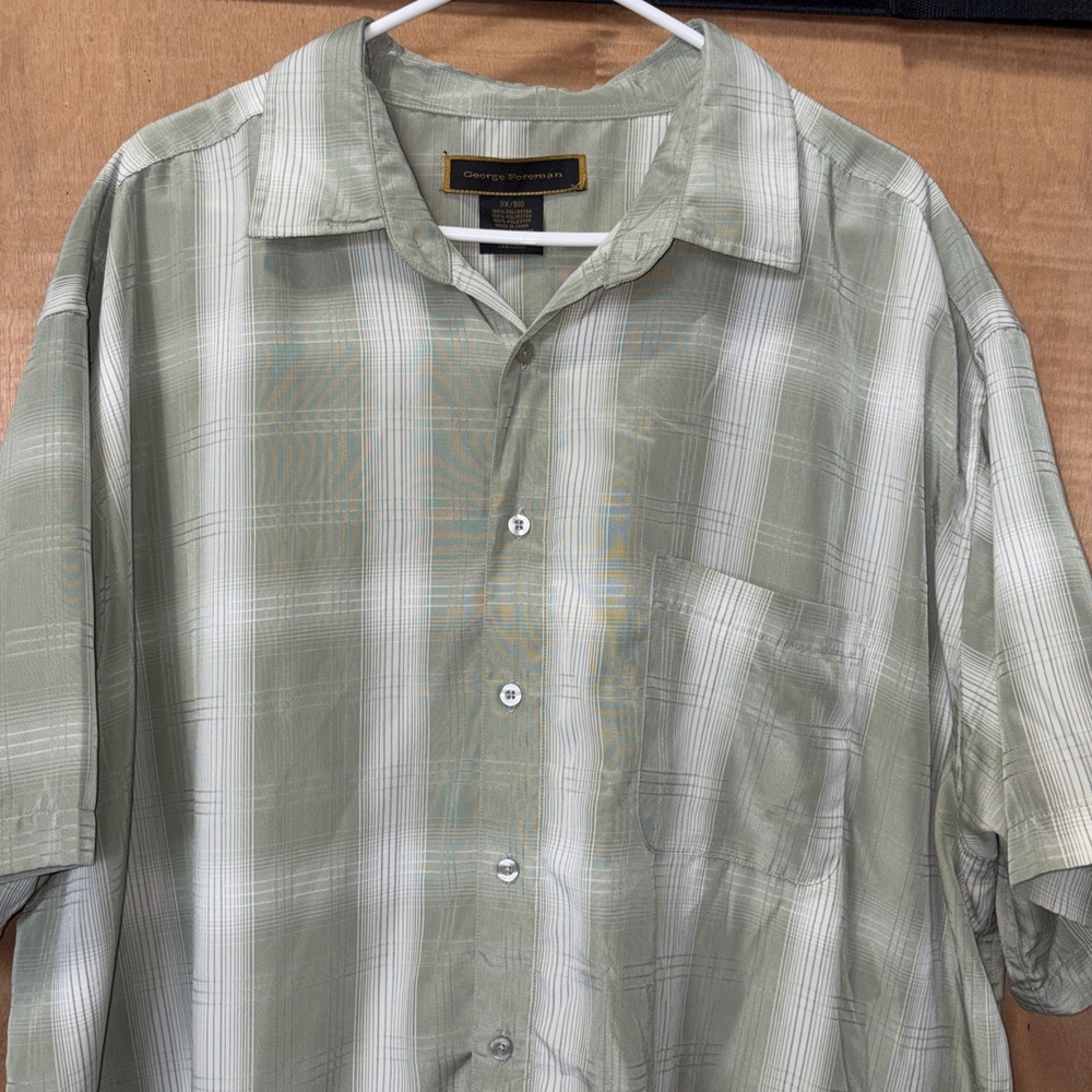 Mens 3X BIG George Foreman Big and Tall Short Sleeve Shirt Sage Green Plaid